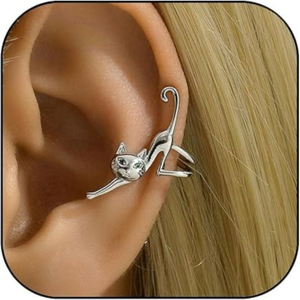 Kitty Cat Ear Cuff Earring Set Non-Pierced Hypoallergenic Earrings for Cat Lover